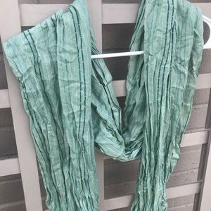 5 for $15 Teal & Dark Green Crinkle Striped Scarf Knotted Fringe Pleated